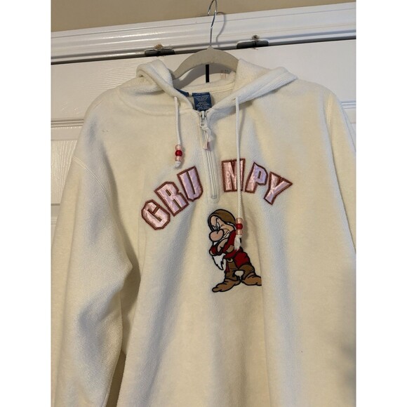 Vintage Disney Grumpy Fleece Hoodie Pullover XL Snow White Dwarf Sherpa Cream - Picture 2 of 11